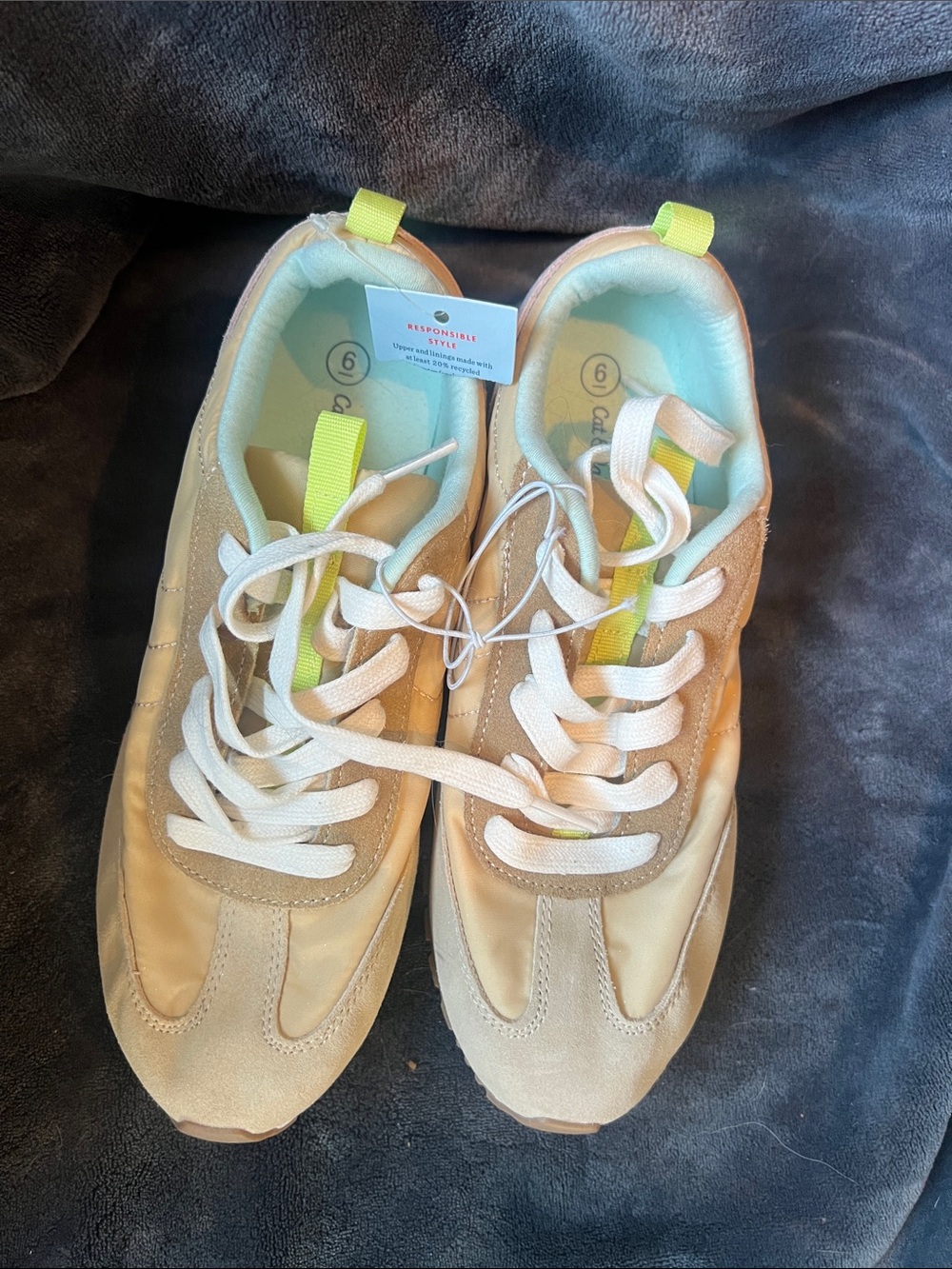 Cat & Jack Beige and Neon Yellow Kids Sneakers